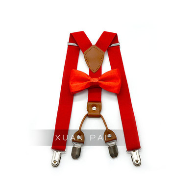新儿童纯色四夹背带夹领结套装男女宝宝吊裤夹学生吊裤带2.5cm|ms