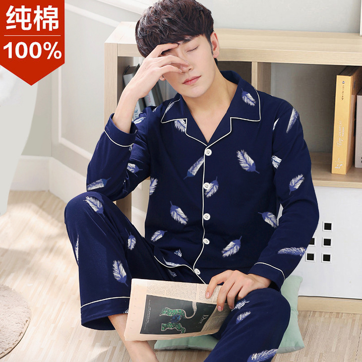 Primavera y otoño pijamas de manga larga para hombre 100% cardigan de algodón para hombres traje casual de invierno de algodón para jóvenes