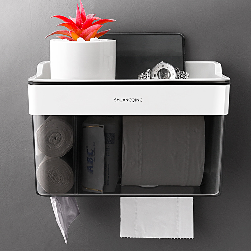 Caja de pañuelos de baño personalizada, soporte de pañuelos de papel sin perforación, soporte de papel higiénico, soporte de rollo de papel montado en la pared del baño
