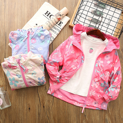 2020春款欧美风女童印花防风衣 小中大童网布内衬收腰外套|ms