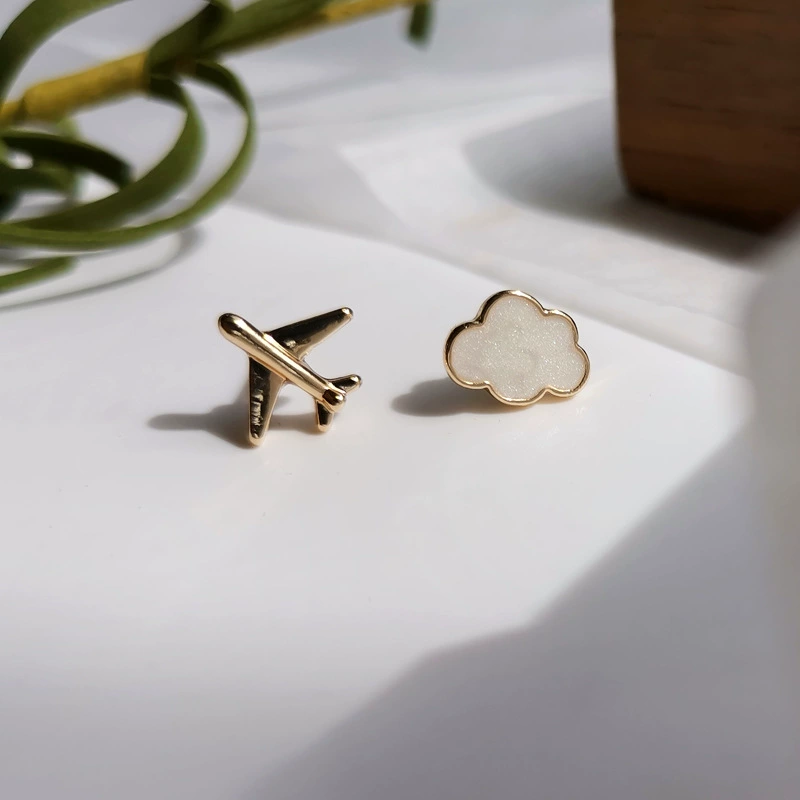 Cute small asymmetrical earrings, airplane for students, silver 925 sample, cloud