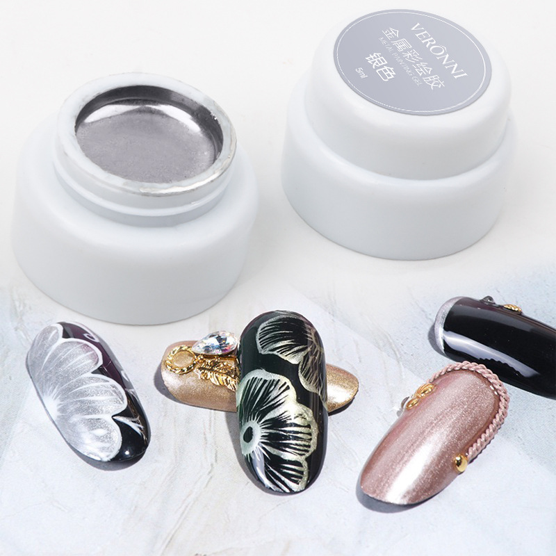 Internet celebridad mismo estilo metal pegamento estilo japonés uñas belleza fototerapia aceite de uñas pegamento Oro Plata Espejo borde gancho línea de tracción pegamento pintado