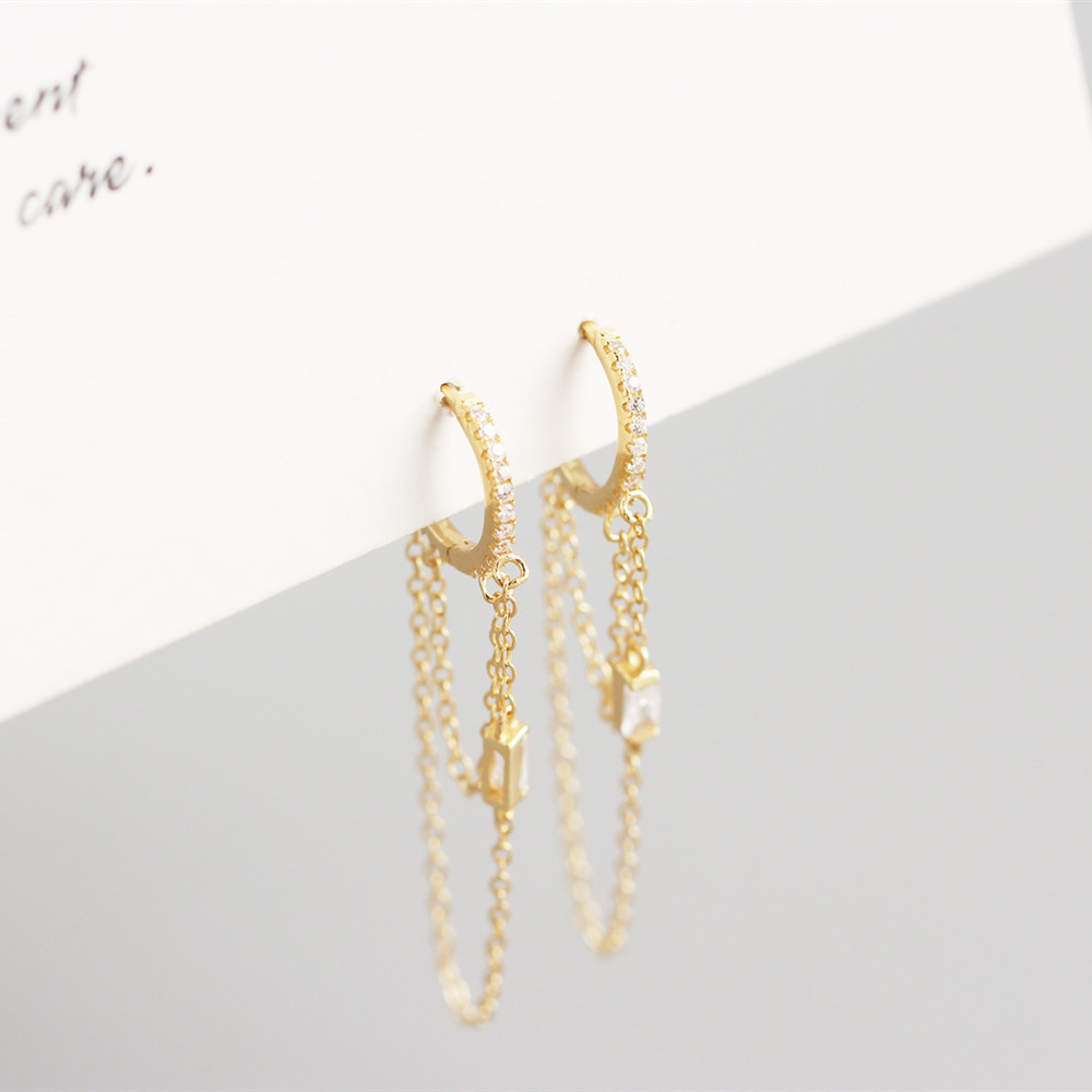 Fashion Style Plating Craft Simple S925 Sterling Silver Chain Tassel Ear Buckle Wholesale Nihaojewelry