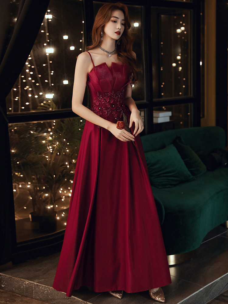 Bride's Toast 2026 New Winter-Autumn Elegant Wine Red Dress Suitable Casual Wear, Wedding, Engagement, Strapless Evening_ecoleips.com