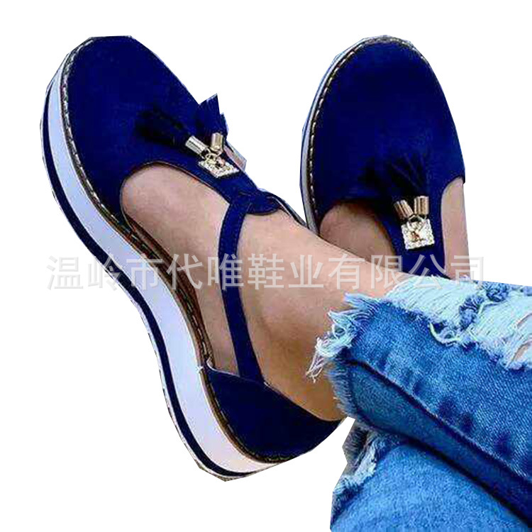 2020年跨境爆款夏季新款魚嘴鞋女羅馬休閑舒適坡跟涼鞋碼女鞋