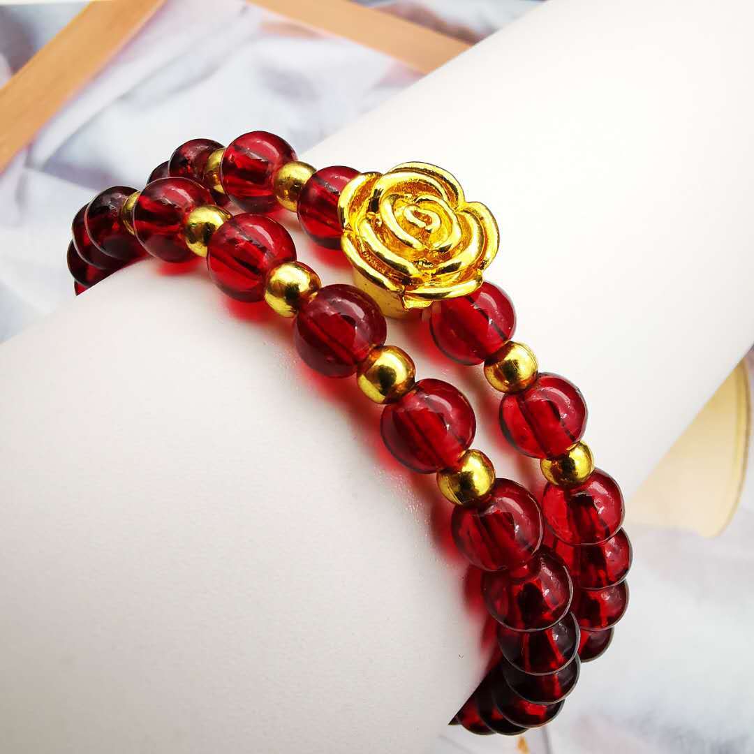 Wholesale Imitation Garnet Bracelet Multi-Circle Simple Couple Gilt Pixiu Bracelet Yiwu Small Gift Wholesale Jewelry