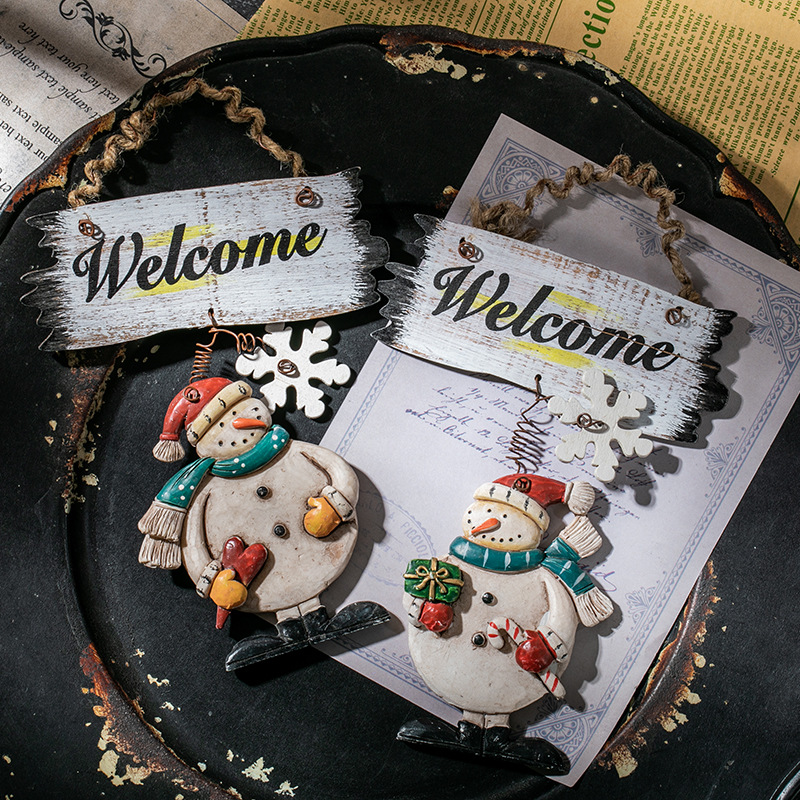 Navidad bienvenida muñeco de nieve pequeña puerta de anillo colgante de pared colgante de árbol de Navidad decoración de Navidad colgante de bienvenida