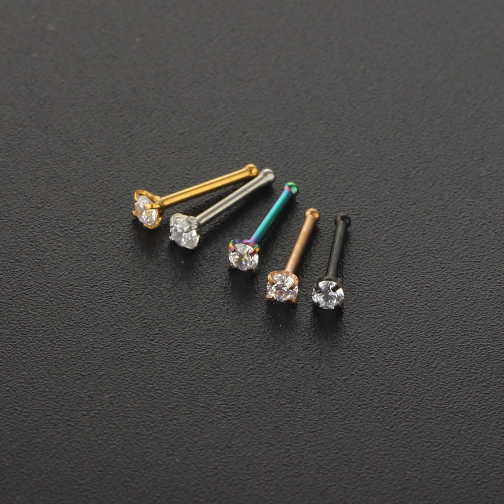 Rose Gold Nose Stud 18G Surgical Steel Straight/Curved Nose Pin for Women Earring Body Jewelry detail image 7