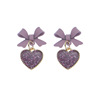 Cute small fresh matte earrings with bow heart shaped, silver 925 sample, bright catchy style, Japanese and Korean