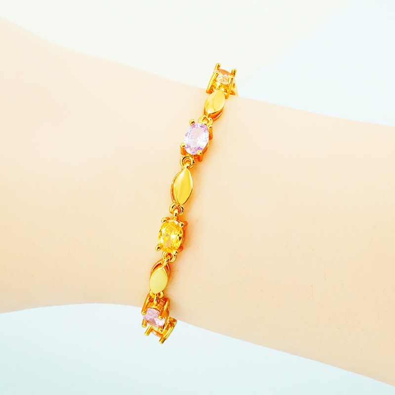 Imitación de lujo de Europa y América 18K pulsera de oro joyería de las mujeres de moda de imitación de color natural tesoro joyería de cristal de oro de arena al por mayor