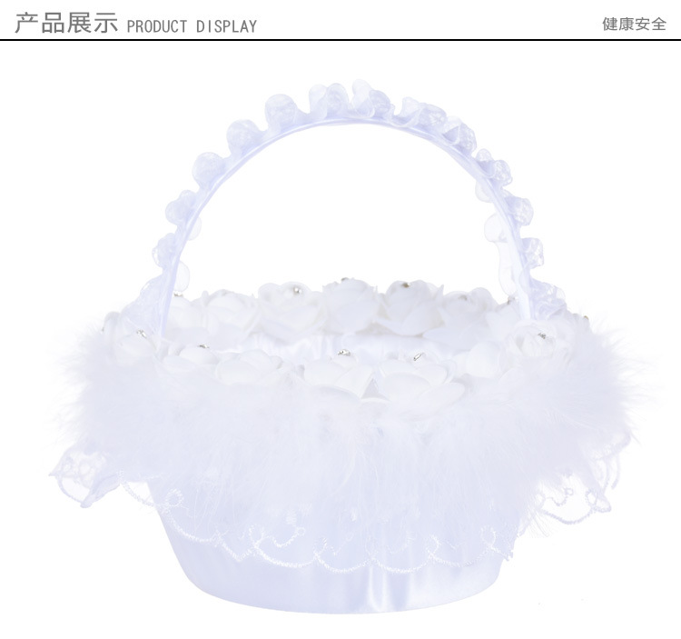 Cross-border new European-style ostrich wool rose hand-held handmade flower basket, creative bride wedding flower basket, children's flower basket detail image 8