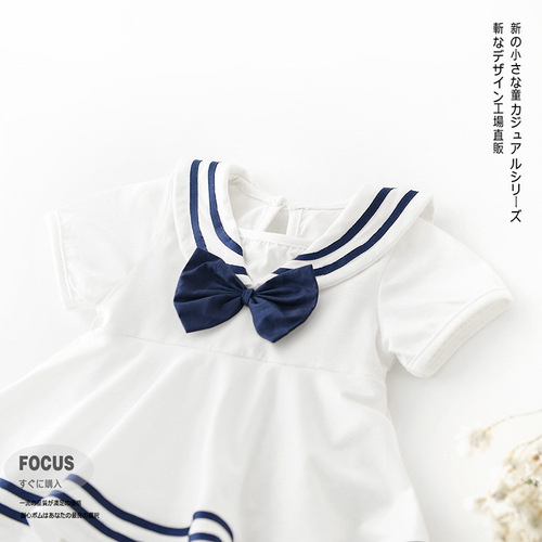 A Bao Nannan summer newborn triangle crawl suit baby navy collar bow infant solid color fart suit