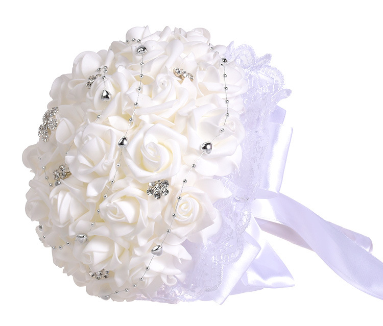 Wedding products: Western-style creative hand-held bouquets, white artificial roses, bride's wedding hand-held bouquets, wedding supplies detail image 2