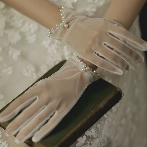 Wedding Gloves Wedding Dress Short Gloves Pearl Photo Photography Simple Bride Wedding Gloves 1042