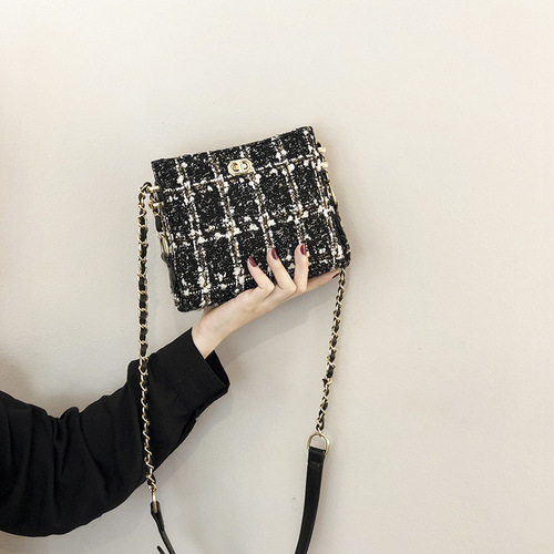 包包新款潮网红秋冬新款呢子女包时尚链条ins斜挎水桶包