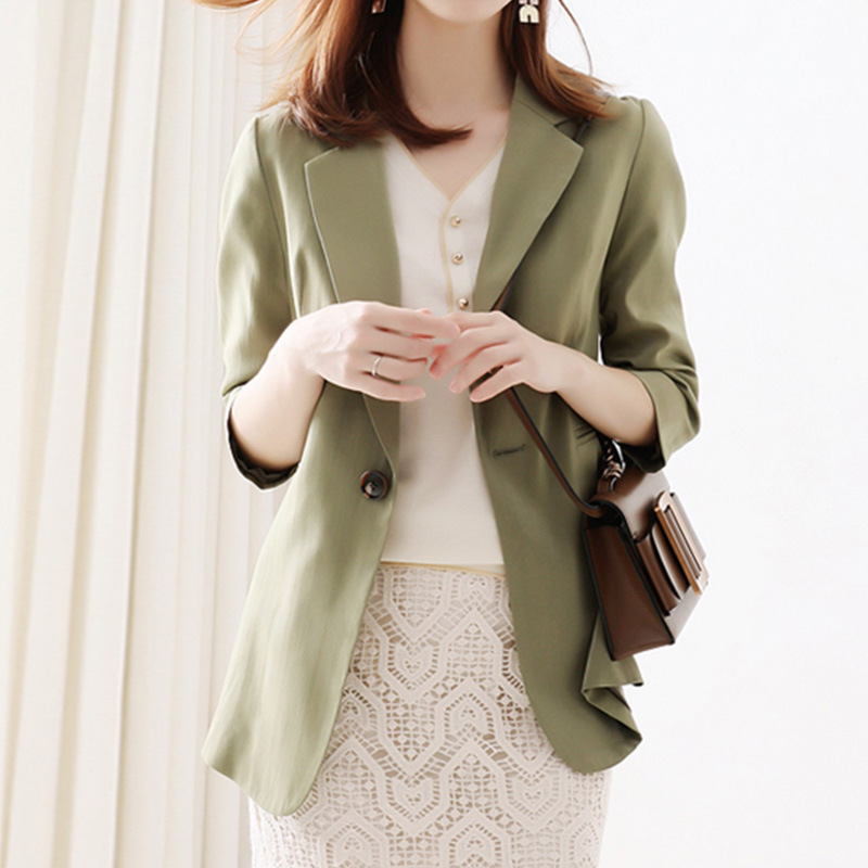 2026 Spring and Summer New Thin Jacket Fashion Casual Coat Green One-Button Slim-Fit Tailored Blazer