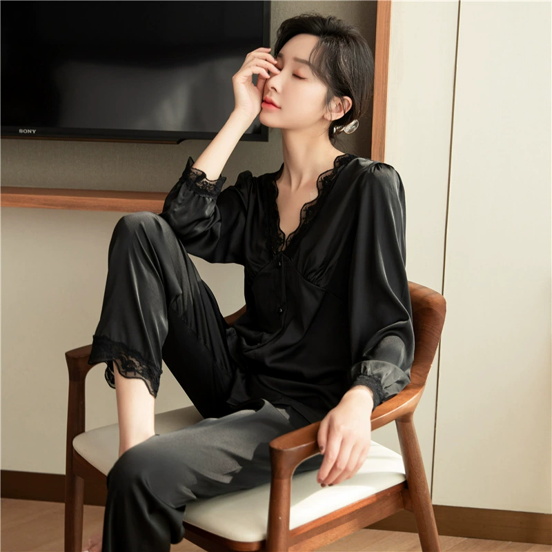 Осень pijama, длинный рукав, брюки, комплект, воротники-фуфлы, корейский стиль