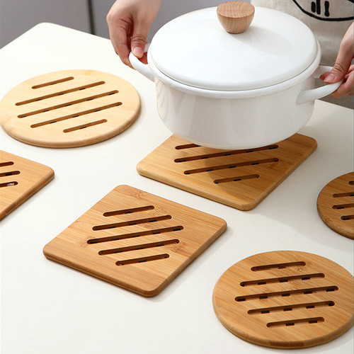 Bamboo placemats household bamboo pot mats creative bowl mats square round coasters high temperature resistant placemats thickened heat insulation mats