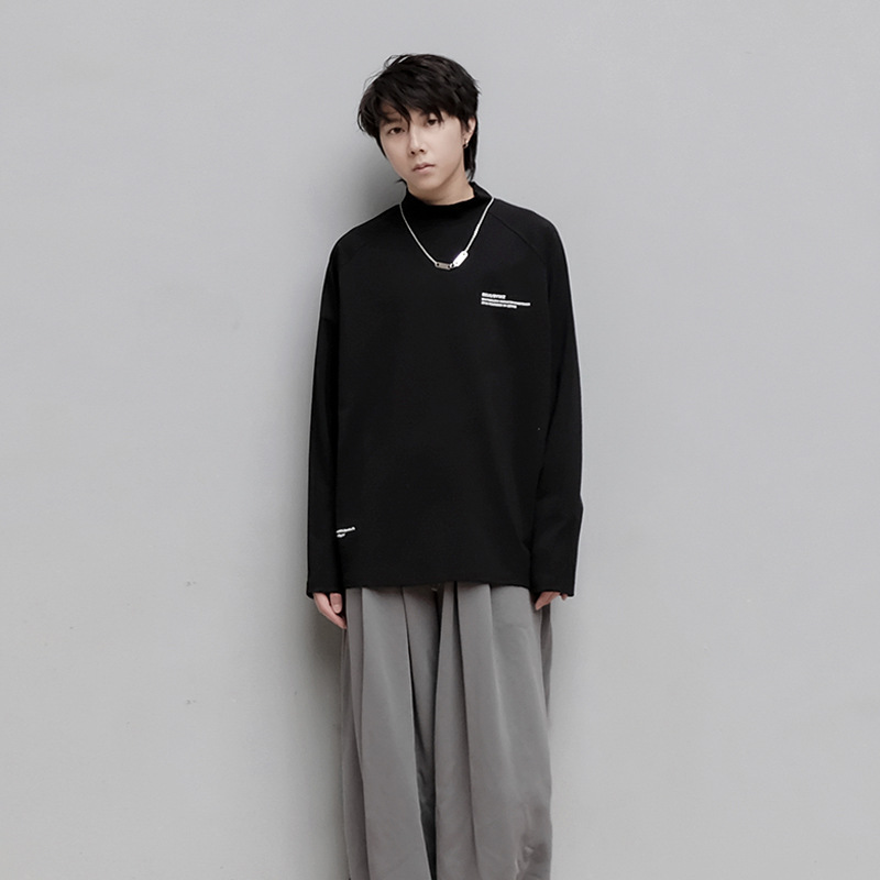 男上衣高领长袖t恤春秋季打底衫插肩批发简约无标款定制一件代发|ms