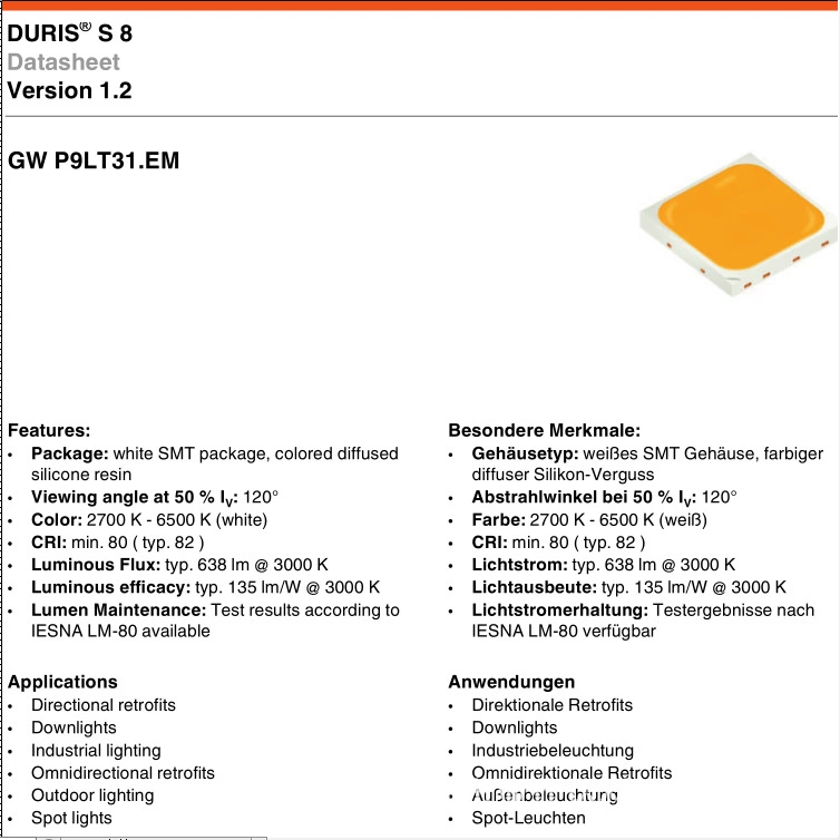 OSRAM 5050 31V 3–5W высокояркий высокоэффективный светодиод GW P9LT31.EM