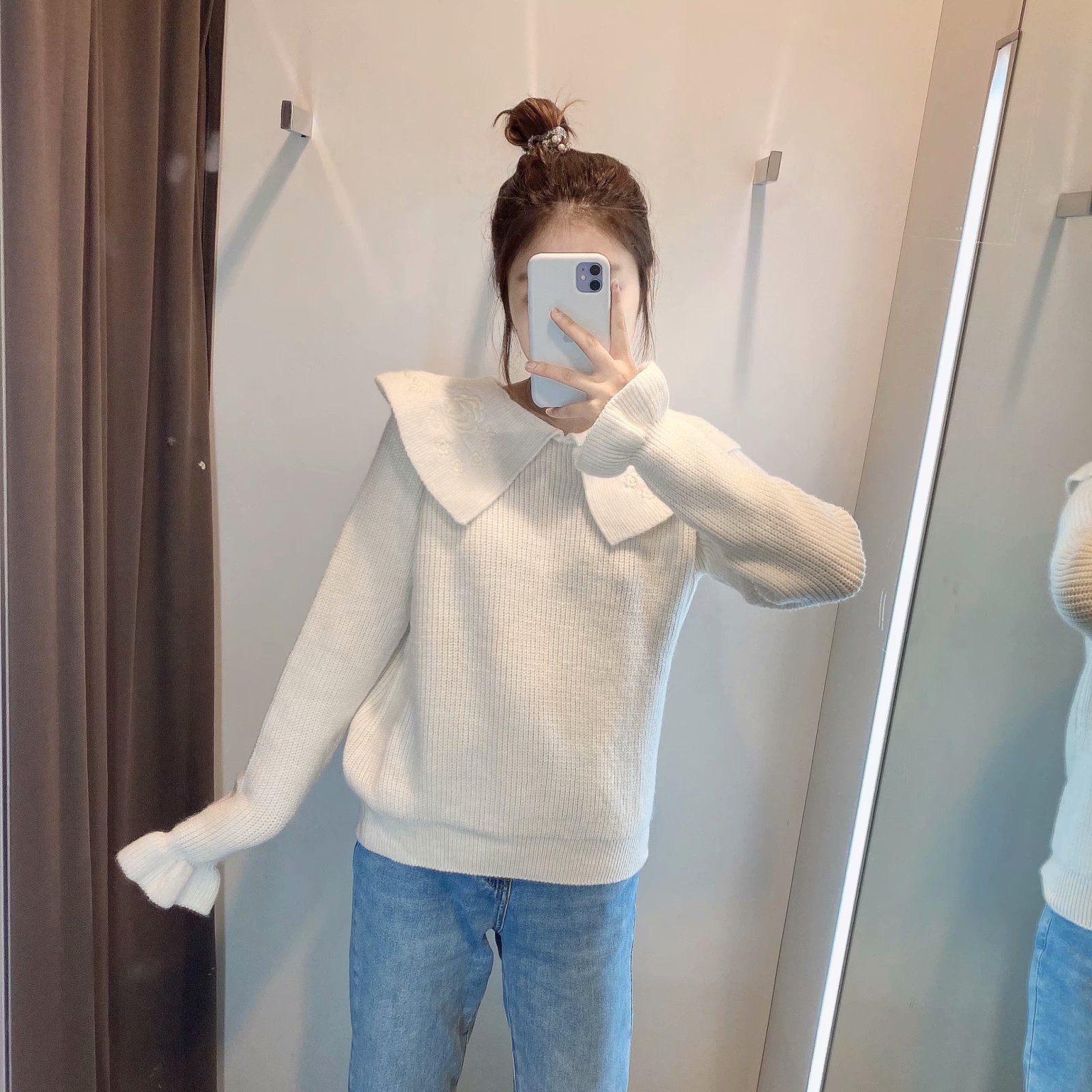 embroidery neckline lapel women s knit sweater  NSAM8807