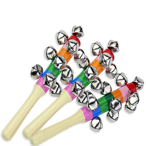 Wooden material baby toys Colorful rattle cross bell Newborn early education musical instrument