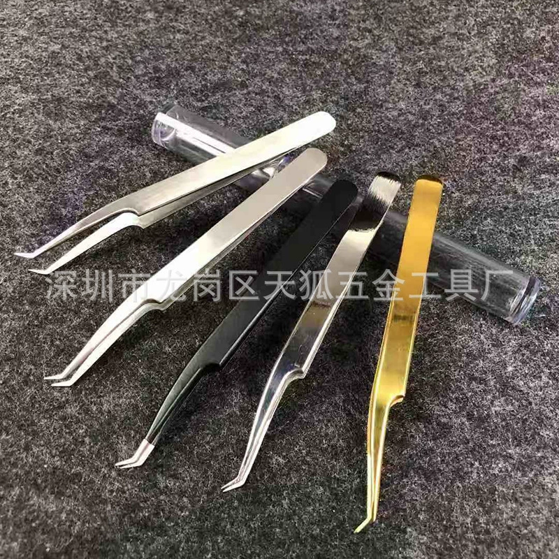False eyelashes, tweezers, golden professional set for eyelashes, eyelash curler for extension stainless steel