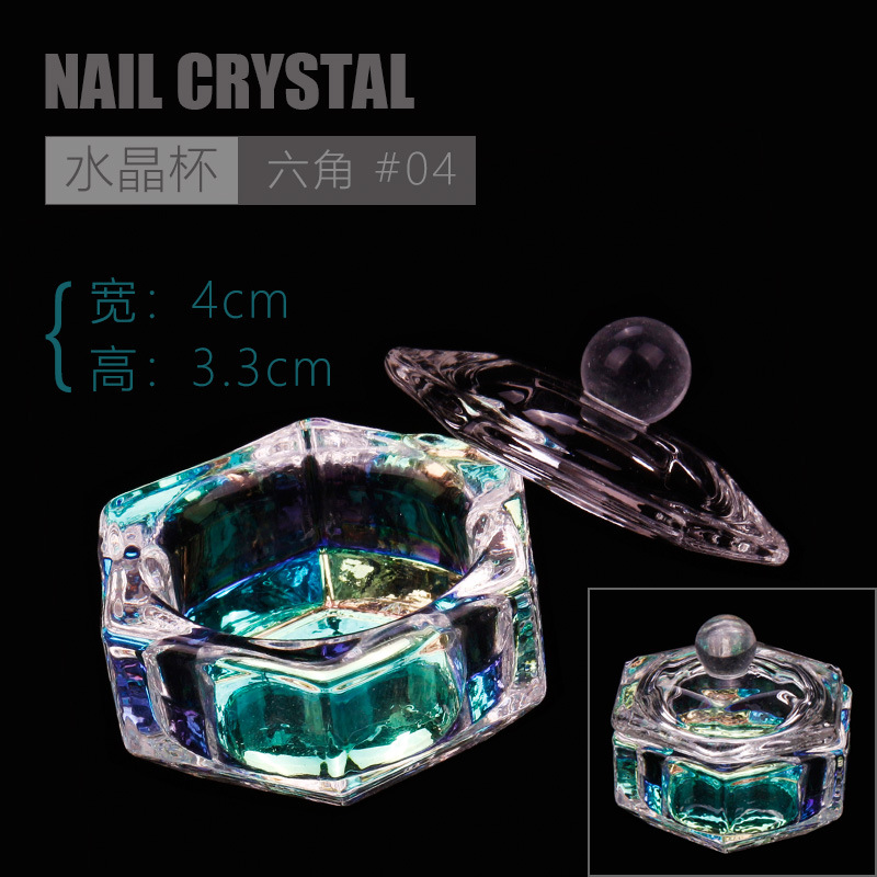 Nuevo colorido AB cristal Copa de cristal de Arte de uñas taza de cristal con tapa colorida Copa de cristal colorido Copa de cristal