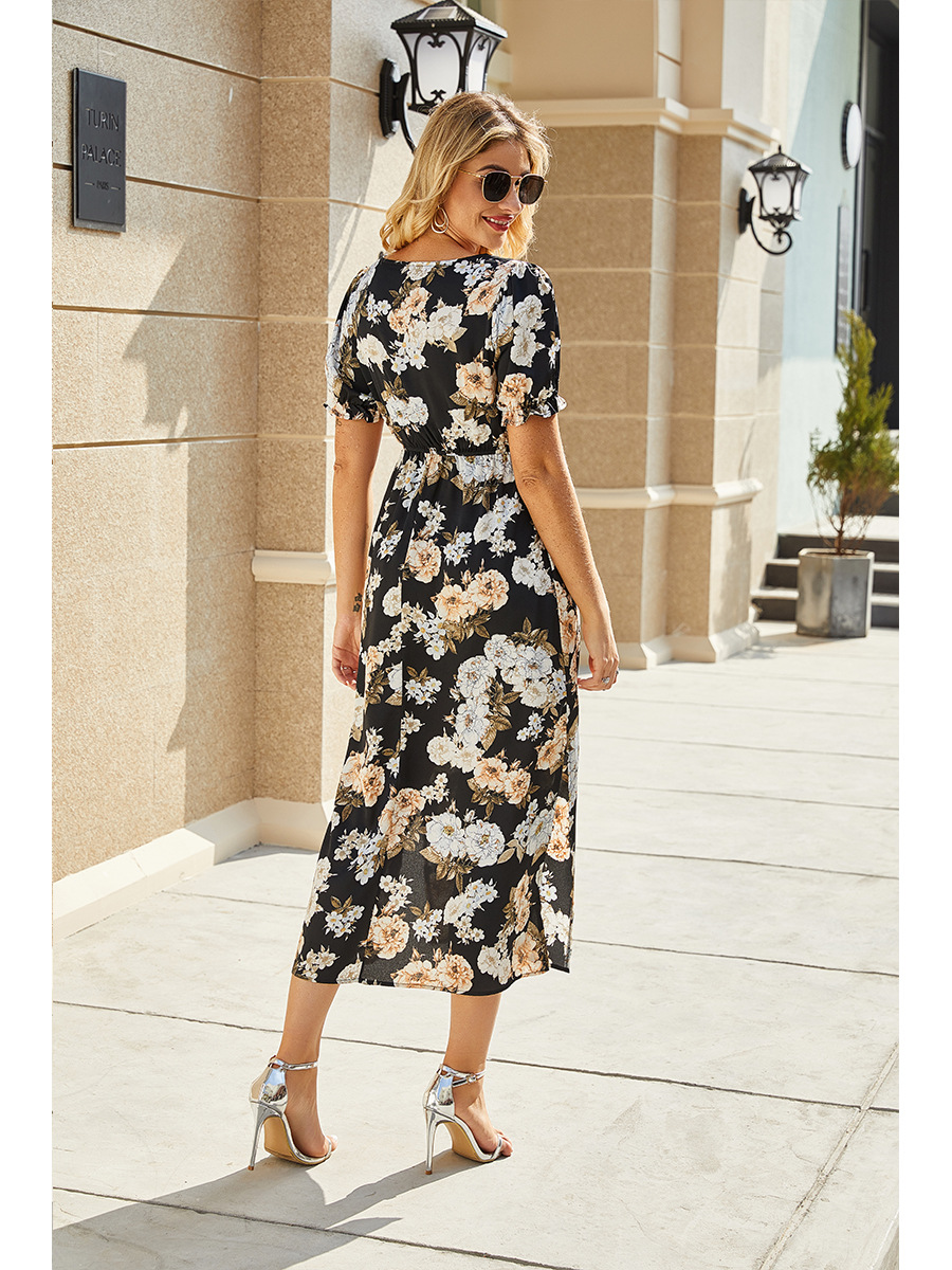 summer new printed square neck high waist dress NSAL32454