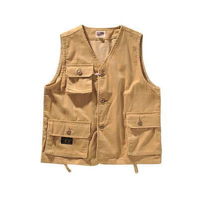 秋冬英倫複古工裝多口袋男式馬甲 燈芯絨阿美咔叽青年坎肩3014