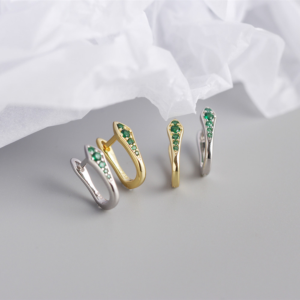 White, Green, Gold Color S925 Sterling Silver U-shaped Color Zirconium Earrings Wholesale Nihaojewelry