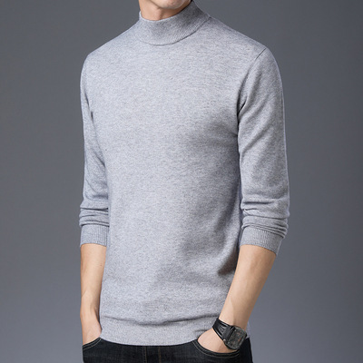 秋冬新款纯色男士打底毛衣韩版半高领线衫圆领套头针织衫一件代发|ms