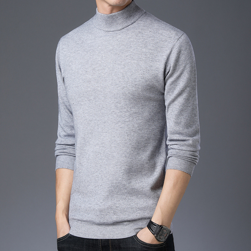 秋冬新款纯色男士打底毛衣韩版半高领线衫圆领套头针织衫一件代发|ms