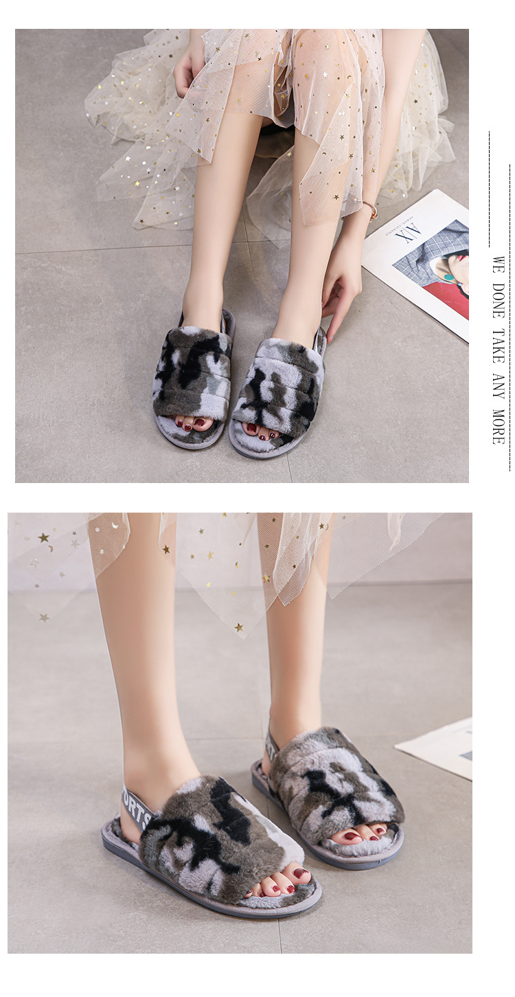 Women's Streetwear Camouflage Open Toe Plush Slippers display picture 3