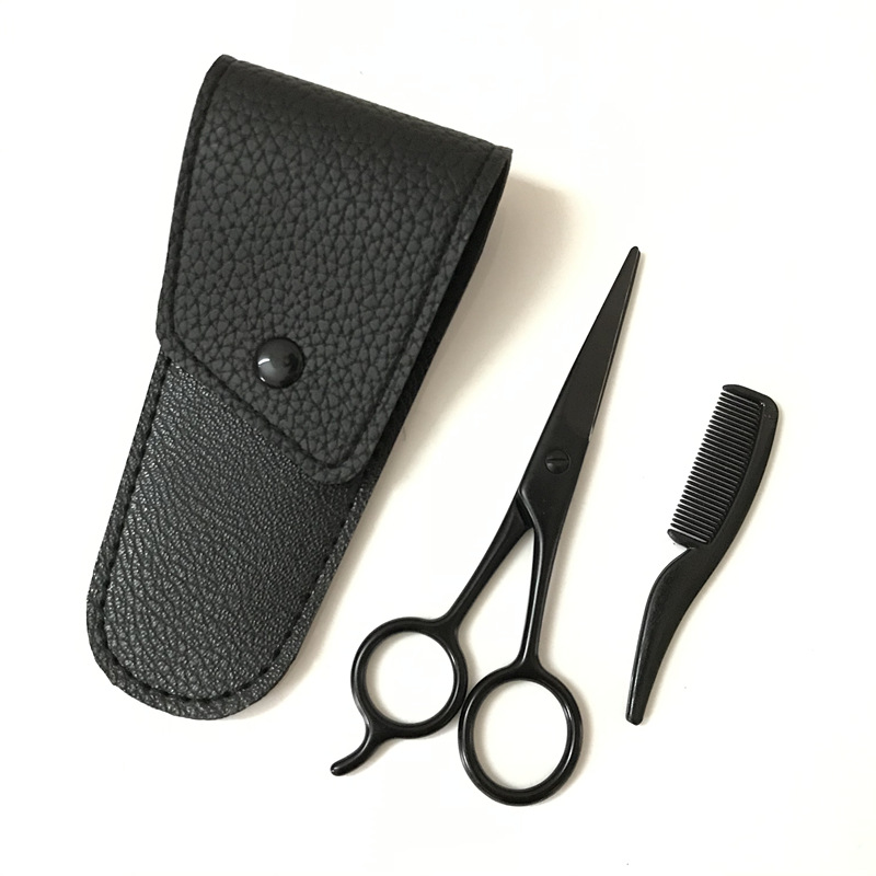 Spot Beard Care Tool Set Can Be Customized Logo Black Beard Scissors Mini Beard Comb