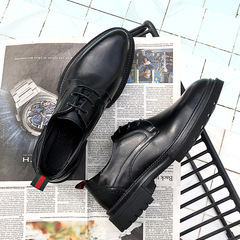 新款光面休閒皮鞋男韓版潮流青年厚底英倫真皮商務正裝內增高男鞋