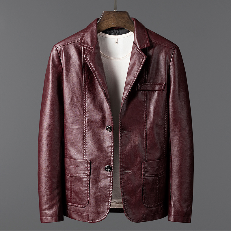 Veste en cuir pour homme, costume de moto slim en cuir PU, veste d'affaires décontractée et tendance pour homme_voghion.com