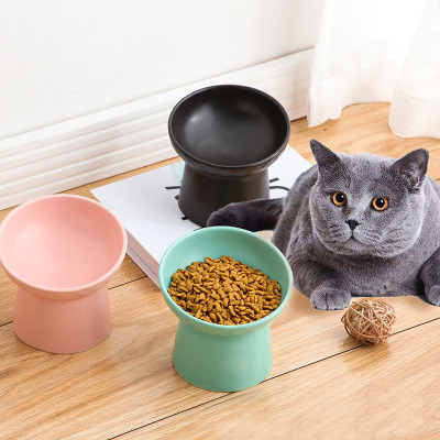 貓碗陶瓷食盆狗盆狗狗碗貓咪飯盆保護頸椎防打翻斜口水碗寵物碗具