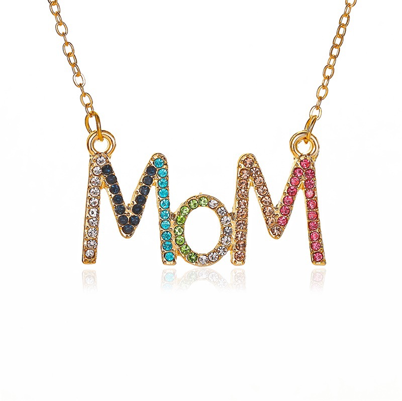 Creative Diamond Mom Letter Necklace Simple Color Diamond Clavicle Chain Mother'S Day Gift