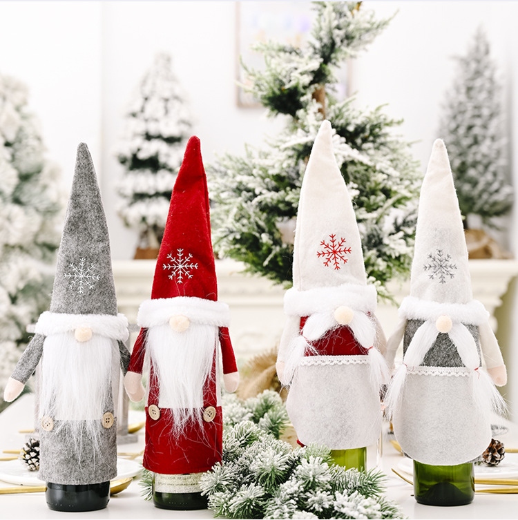 زينة Haube عيد الميلاد ، قبعة الثلج ، غطاء نبيذ الغابة ، دمية بلا وجه ، زجاجة نبيذ ، غطاء نبيذ شمبانيا display picture 14