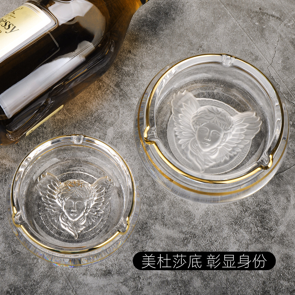 现货家用大尺寸高档烟灰缸 圆形欧式ins风酒店水晶玻璃雪茄烟灰缸