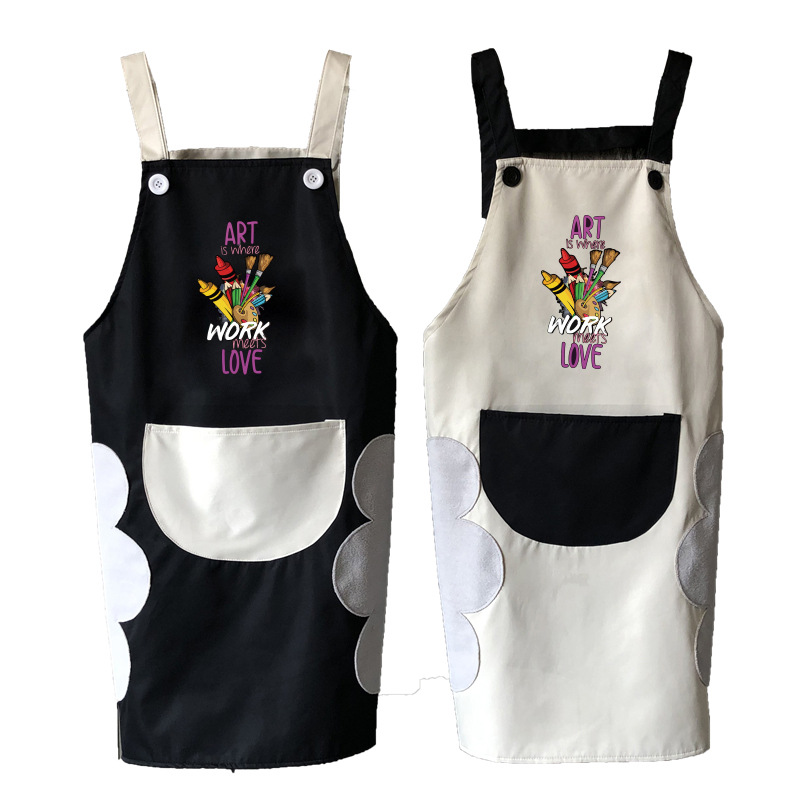 Aceite impermeable mochila Hotel hombres y mujeres ropa de trabajo logotipo impreso verano arte pintura delantal moda coreana Smock