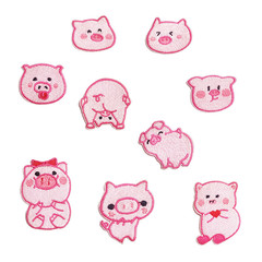 Computer embroidery cute pink pig embroidery patch fabric sticker cartoon animal fabric sticker for shoes and hats bags DIY patch sticker