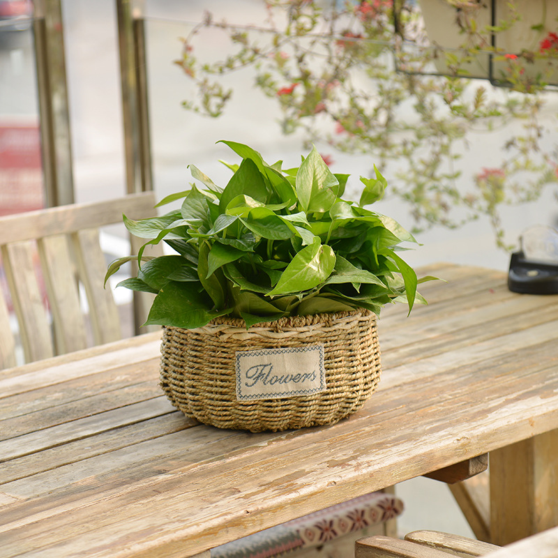 Directo de fábrica cesta de flores de paja tejido nórdico hecho a mano mimbre ratán jardín decoración boda flor cesta flor maceta