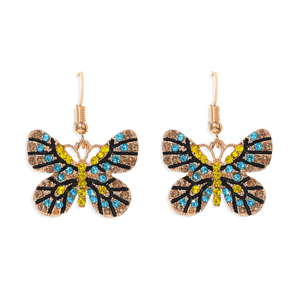 Color Diamond Butterfly Earrings Color Insect Exaggerated Ear Hook Multi-color Super Flash Full Diamond Earrings Wholesale Nihaojewelry display picture 25