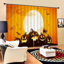 跨境外貿萬聖節窗簾提供跨境圖片包夕陽南瓜頭窗簾支持來圖定制