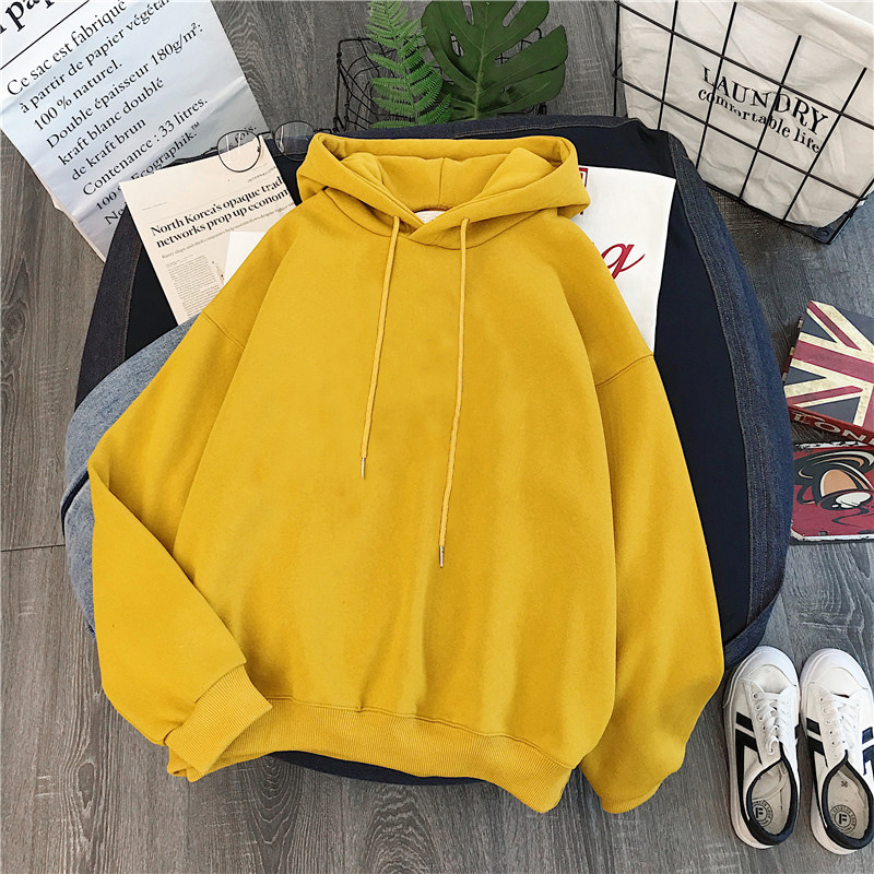 Entrega de una pieza Otoño e Invierno Comercio exterior ropa de mujer forrada con capucha engrosada suéter de color sólido jersey de manga larga abrigo amarillo al por mayor