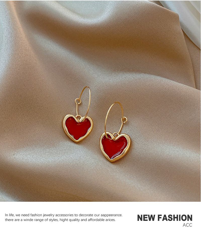 Nouvelles Boucles D&#39;oreilles D&#39;amour Rouge Vin À La Mode display picture 6