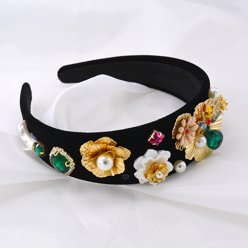 Plaid, Flower Pattern Women'S Gender Baroque Vintage Baroque Long Pearl  Knotted Bud Headband Polka Dots