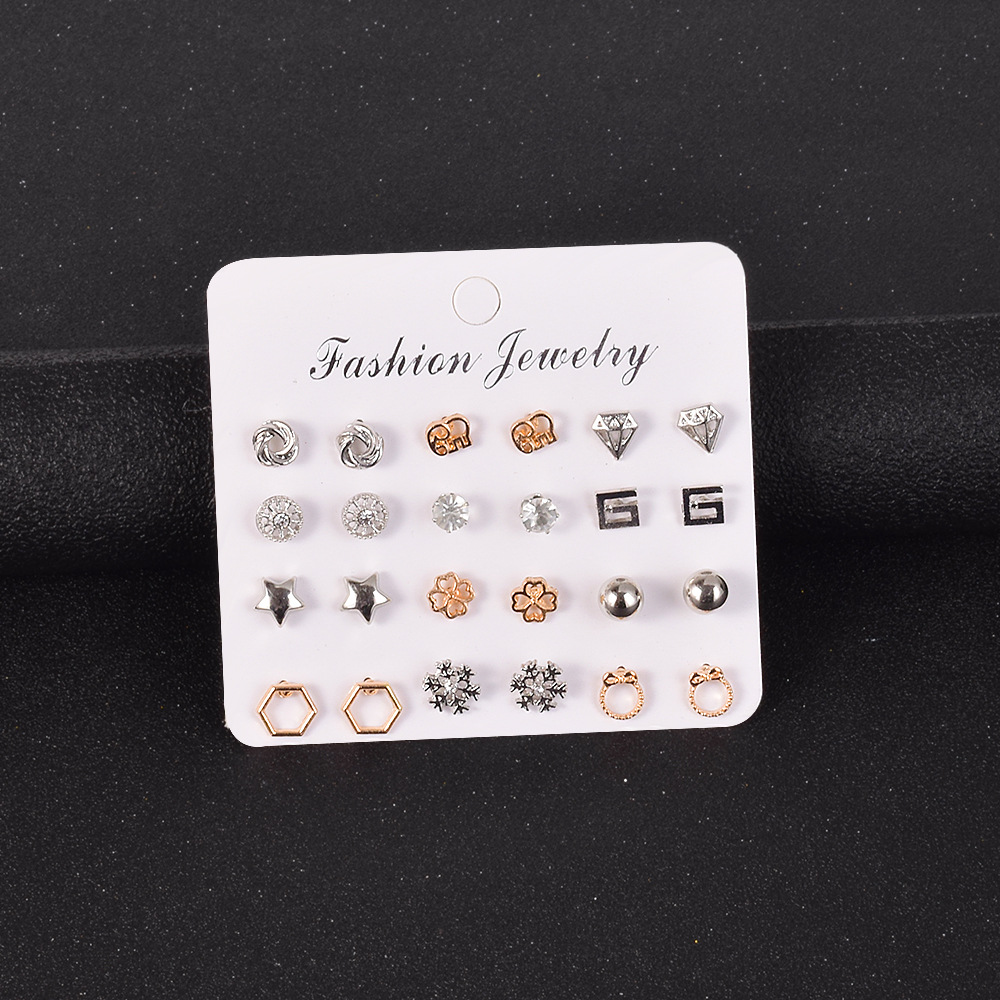 Simple Alloy Small Earrings 12 Pairs Set display picture 4